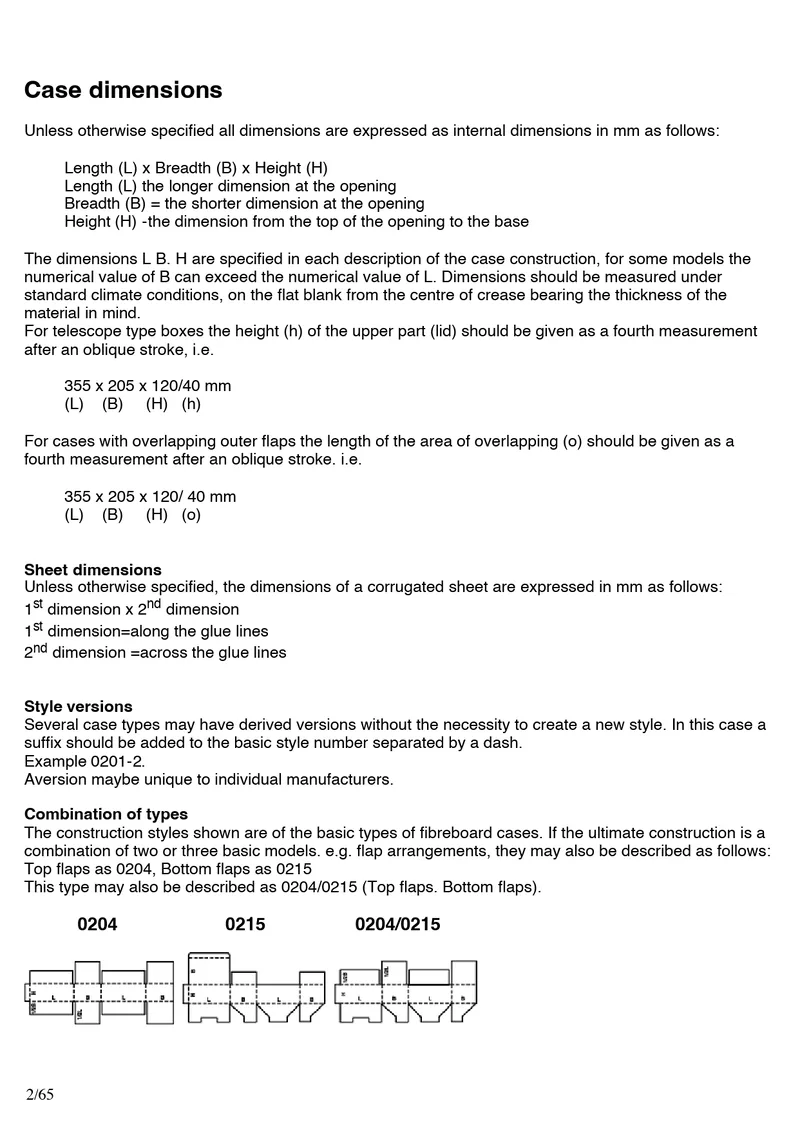 FEFCO — таблица размеров